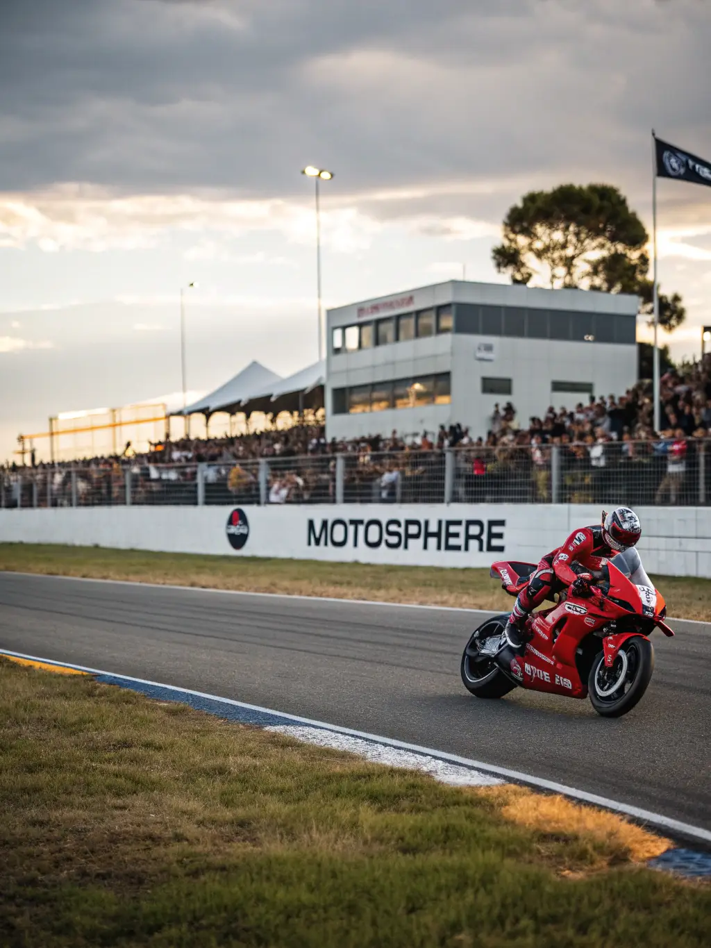 A high-quality photograph of a motorcycle racer leaning into a turn on a racetrack, showcasing the speed and skill involved in circuit racing, with the AVEYRON RACING TEAM logo subtly visible on the rider's gear.